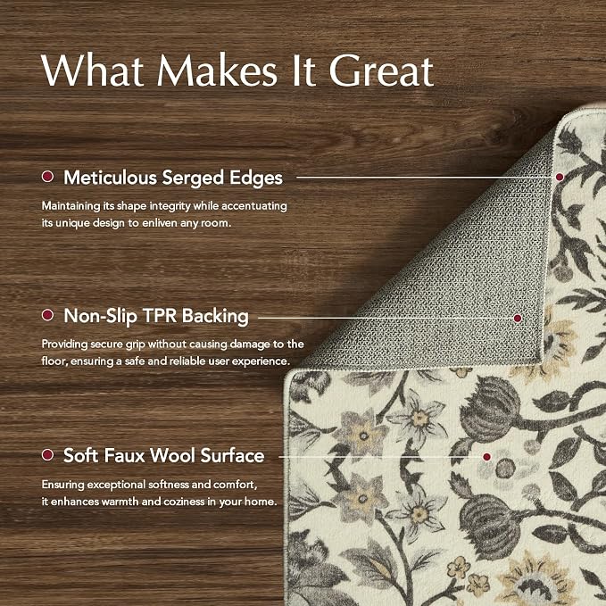 EVERGRACE Hallyway Area Runner Rugs 2x6, Boho Floral Faux Wool Indoor Outdoor - Image 3