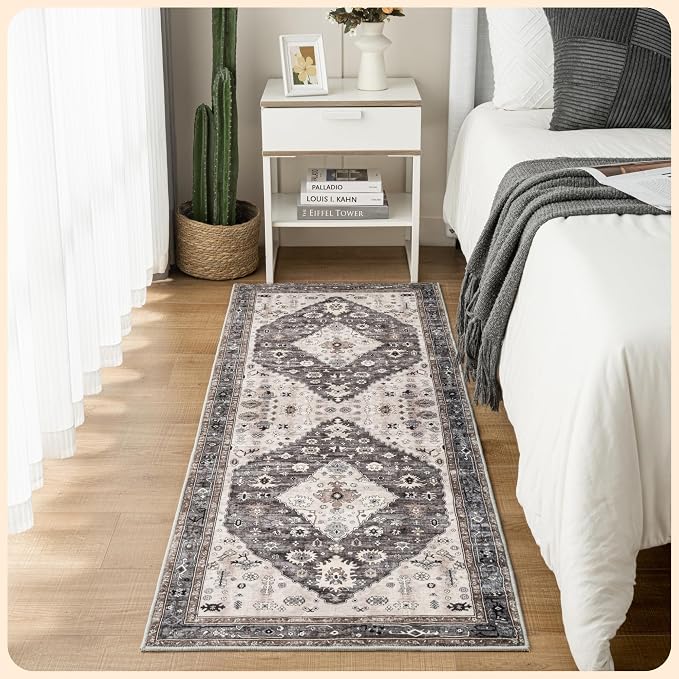 Istana Hallway Runner Rug 2.5x8 – Dark Grey Blue/Rose Mauve Entryway Rug by Istana