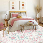 Pink Rug Bow Floral 8x10 Rug, Washable Area Rugs - Image 3
