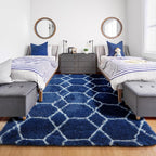 ONASAR Large 8x10 Area Rugs for Living Room, Fluffy Geometric Navy and White - Image 4