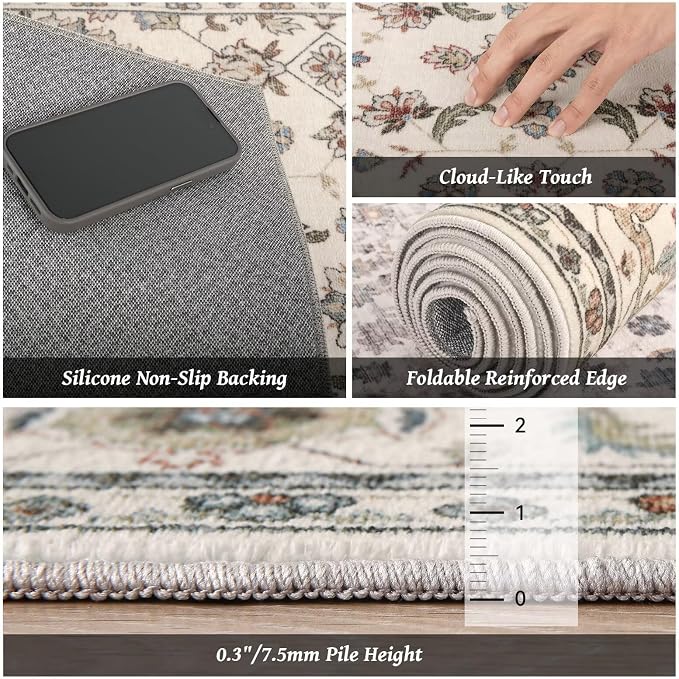 Washable 6x9 Area Rugs for Living Room, Boho Non-Slip Vintage Distress Large - Image 5
