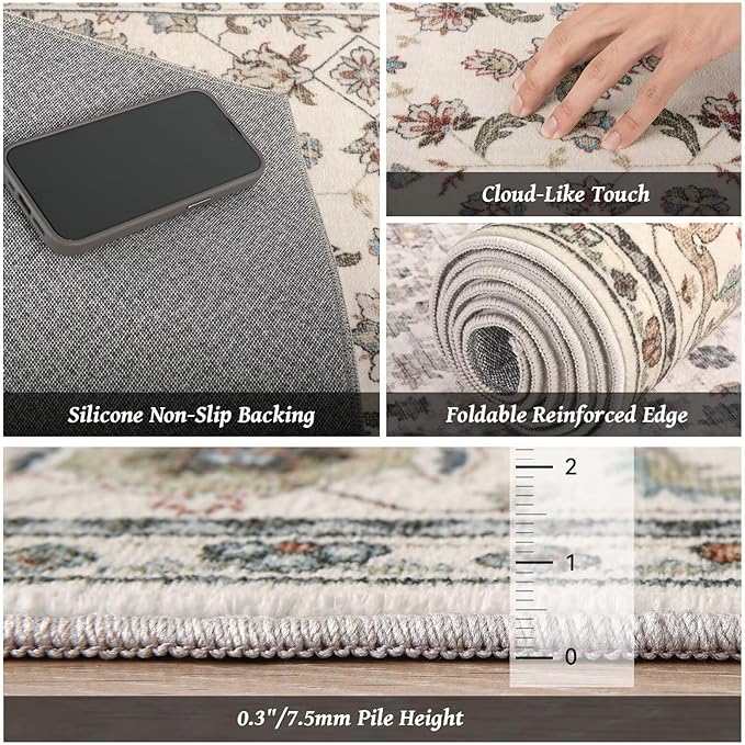 Washable 8x10 Area Rugs for Living Room, Boho Non-Slip Vintage Distress Large - Image 5