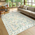 Morebes Floral Machine Washable Area Rugs 5x7, Vintage Boho Nursery Rug Girl by Morebes