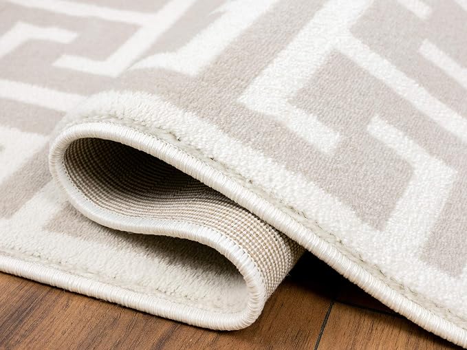 Abani Contemporary 3D Beige & White Modern Greek Key Pattern Area Rug - Image 8