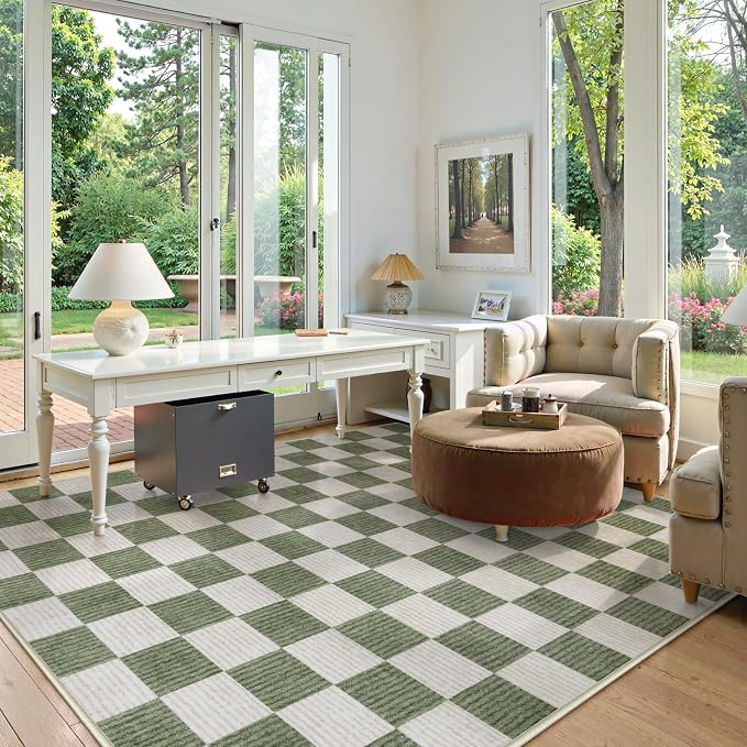 LIVEBOX 8x10 Area Rugs for Living Room, Checkered Non-Slip Washable Rugs - Image 4