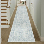 Blue Runner Rug 3x14 Hallway Machine Washable Kitchen Vintage Distressed Non by PureCozy