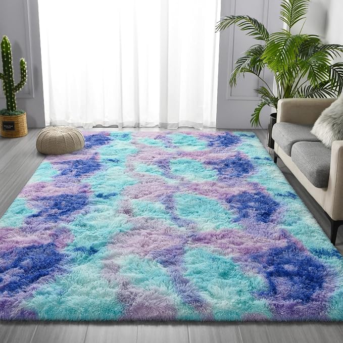 Shag Area Rug, 4 X 6 Tie-Dyed Plush Fuzzy Rugs - Image 3