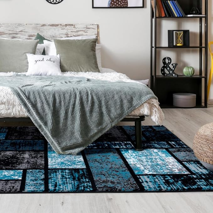 LUXE WEAVERS Modern Geometric Squares Turquoise 5x7 Area Rug - Image 6