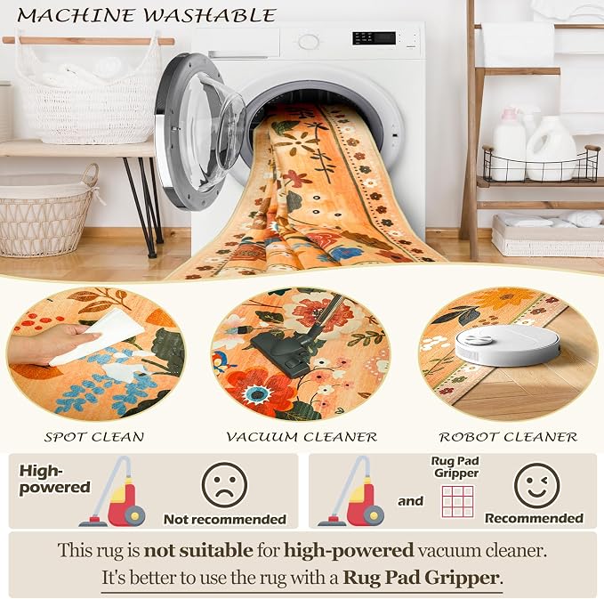 Floral 8x10 Area Rug Machine Washable Soft Print Boho Carpet Non Slip Doormat - Image 4