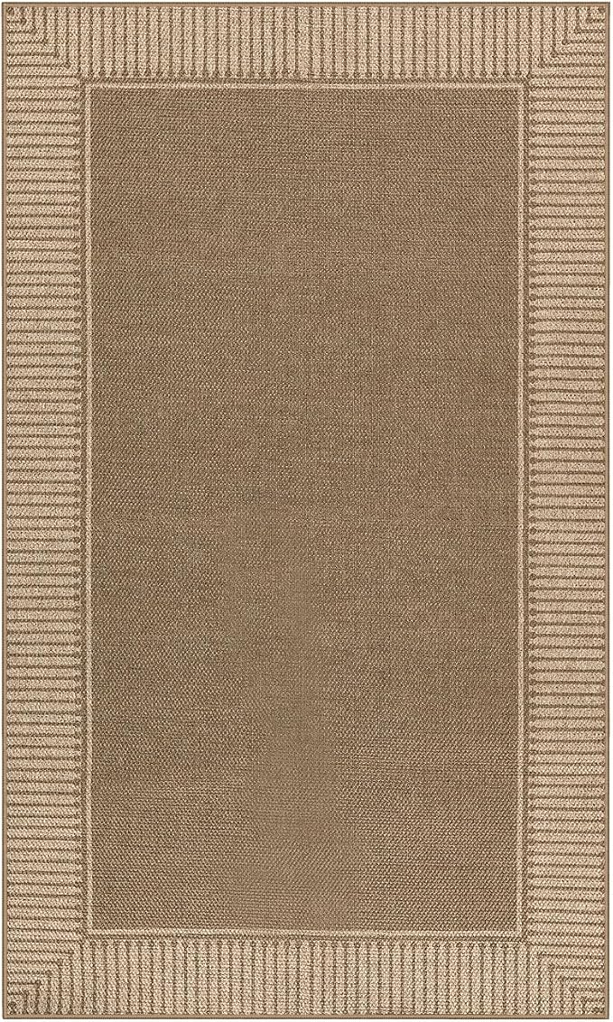 Moynesa Brown Striped Border Easy Jute Indoor Outdoor Entryway Rug 3x5 - Image 8