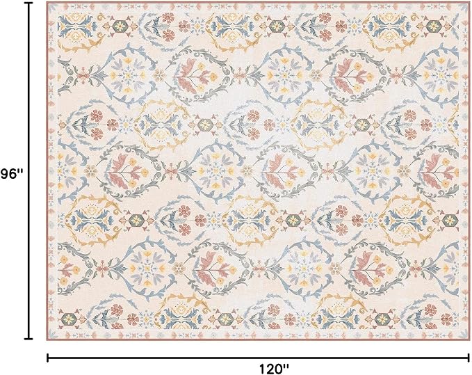 Phantoscope Washable Area Rug 8'x10' Non-Slip, Vintage Floral Boho Rugs - Image 2