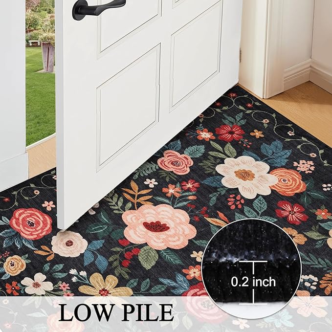 DUKINO Floral Round Rug, 6ft Washable Circle Rug, Non Slip Indoor Low Pile - Image 5