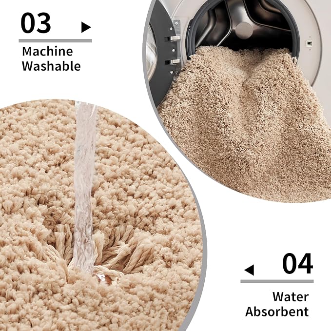Small Bathroom Rug 17x24 Non Slip Beige Fluffy Bath Mat - Image 5