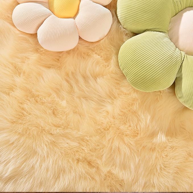 Latepis Yellow Shaggy Rug Bedroom Rugs 4x6 Area Rug Washable Faux Sheepskin Fur - Image 5
