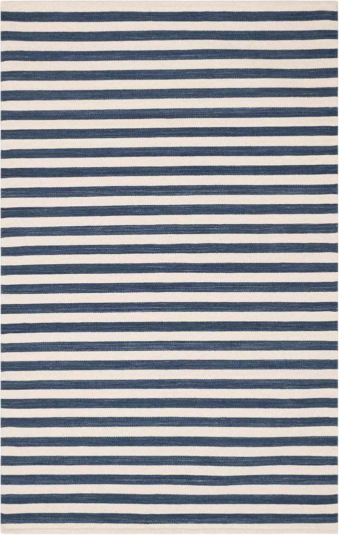 Home Conservatory Ladder Stripe Navy/Ivory Handwoven Wool 5 X 8 Feet by Home+Conservatory
