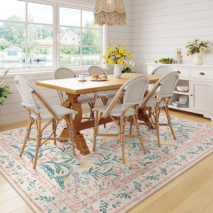 Wonnitar Washable Area Rug 6x9, Boho Non Slip Non-Shedding Pastel Nursery Carpet - Image 7