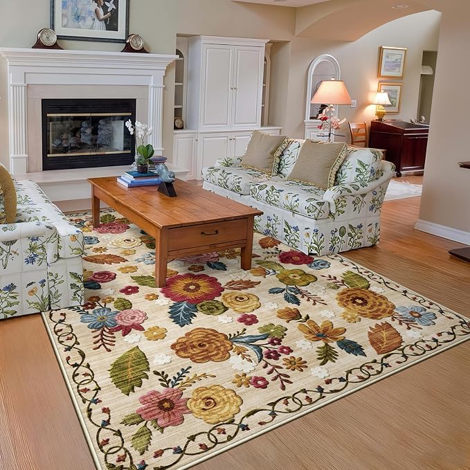5x8 Machine Washable Area Rug for Living Room, Kids and Pets Friendly for by GERUIMO