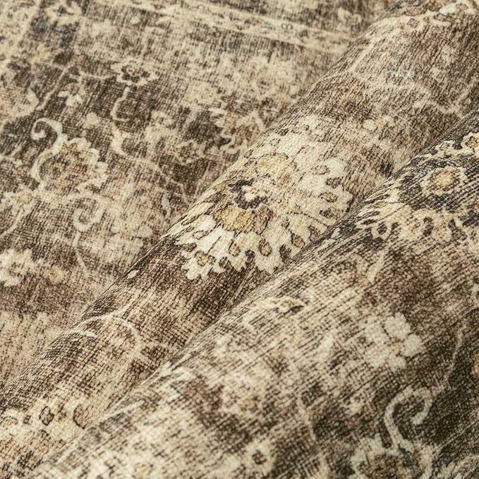 2x5 Washable Runner Rug for Kitchen Hallway Brown Vintage Non-Slip Low Pile - Image 7