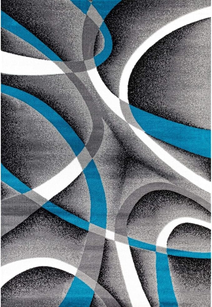 Persian Area Rugs Turquoise 8x10 2305 White Swirls 7'10 x10'6 Modern Abstract - Image 2