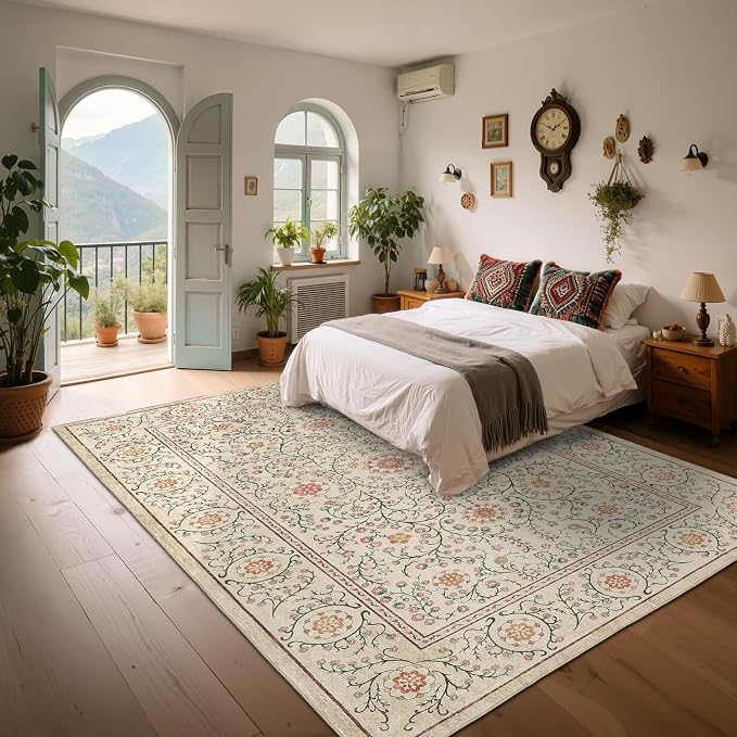 GarveeHome Boho 5x7 Area Rug for Bedroom, Floral Vintage Rugs for Living Room - Image 5