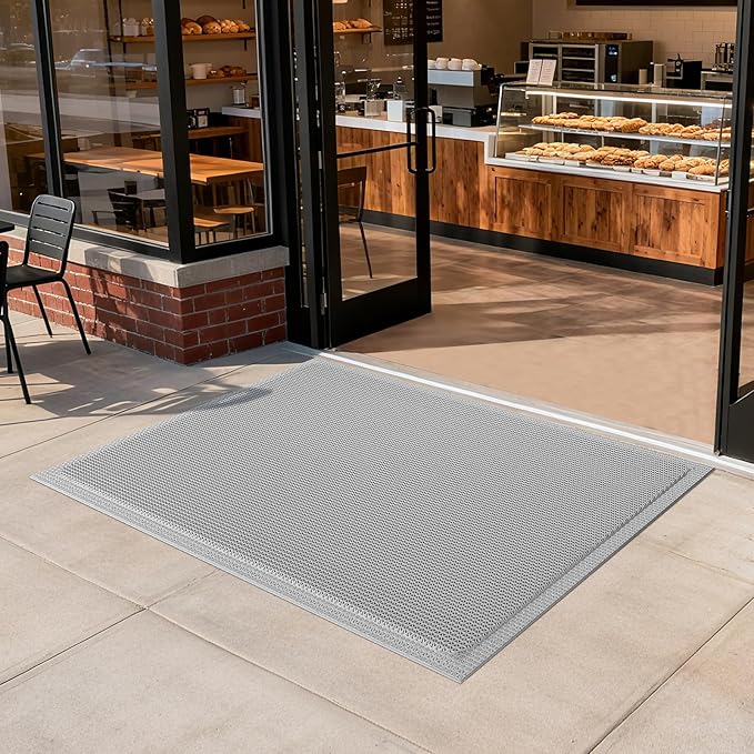 Front Door Mat 31''x47'', Drainage Heavy Duty Dirt Trapping Non-Slip Doormats by QiCaiJia