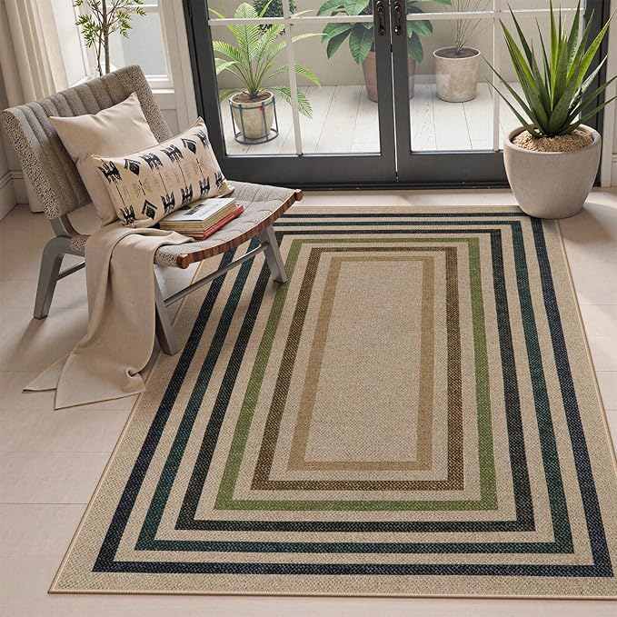 Lahome Modern Geometric Easy Jute Rug, 4x6 Washable Indoor Outdoor Carpet by Lahome