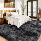 Tie-Dyed Black Grey Shaggy Rugs Fluffy Carpets, Indoor Modern Plush Area Rugs - Image 4