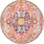 Lahome Bohemian Floral Medallion Round Rug - 3Ft Small Hot Pink Round Area Rug - Image 9