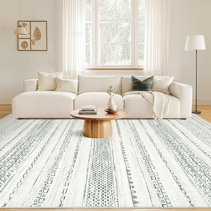 Nakagishi Green Rug Living Room Rugs: 9x12 Washable Boho Large Neutral Soft - Image 4