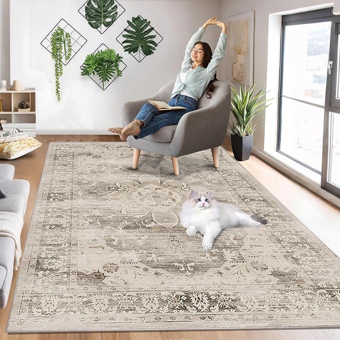 Washable Area Rugs for Living Room 4’x6’ Non Slip Low Pile Area Rugs for - Image 3