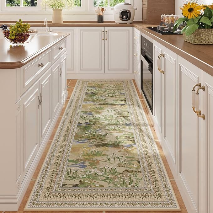 Rugcomf 2x6 Runner Rug Impressionist-Style Vintage Kitchen Rugs Non Slip by Rugcomf