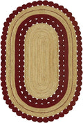 5x7 Jute Oval Rug – Flatweave Kilim Style, 0.27" Thick Solid Red Beige by CASAVANI