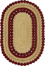 2.6x6 Flatweave Runner – Handmade Boho Oval Rug, Solid Red Beige, Hand Braided by CASAVANI