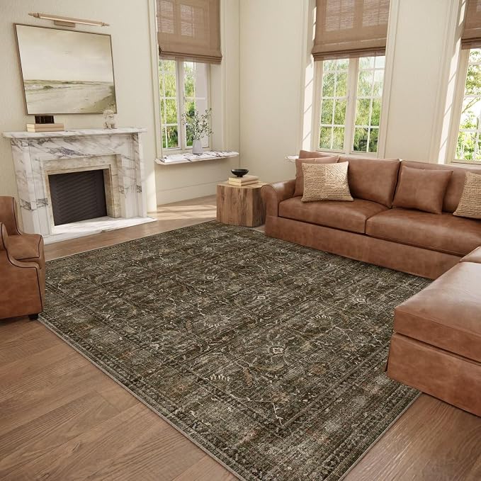 Washable 8x10 Area Rugs for Living Room, Boho Non-Slip Vintage Distress Large by Hedwior