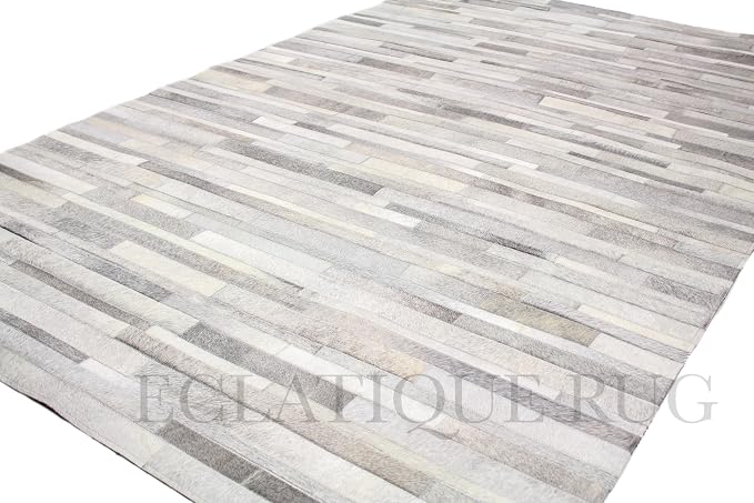 Cowhide Leather Rug for Living Room 4x6 Natural Leather Rug Modern Stripes - Image 5
