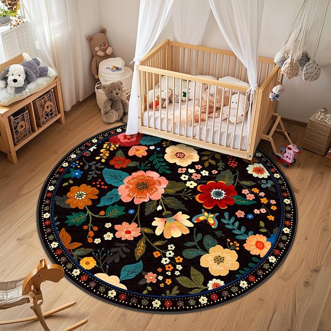 Floral 6ft Area Rug Machine Washable Soft Print Boho Carpet Non Slip Doormat - Image 8