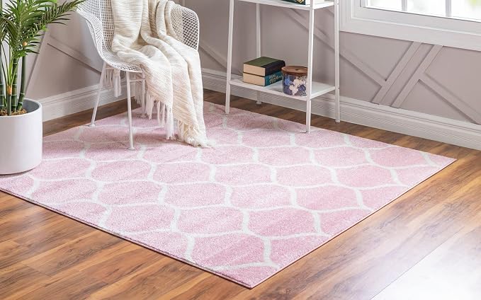 Rugs.com Lattice Frieze Collection Rug – 6' Square Light Pink Medium Rug Perfect - Image 2