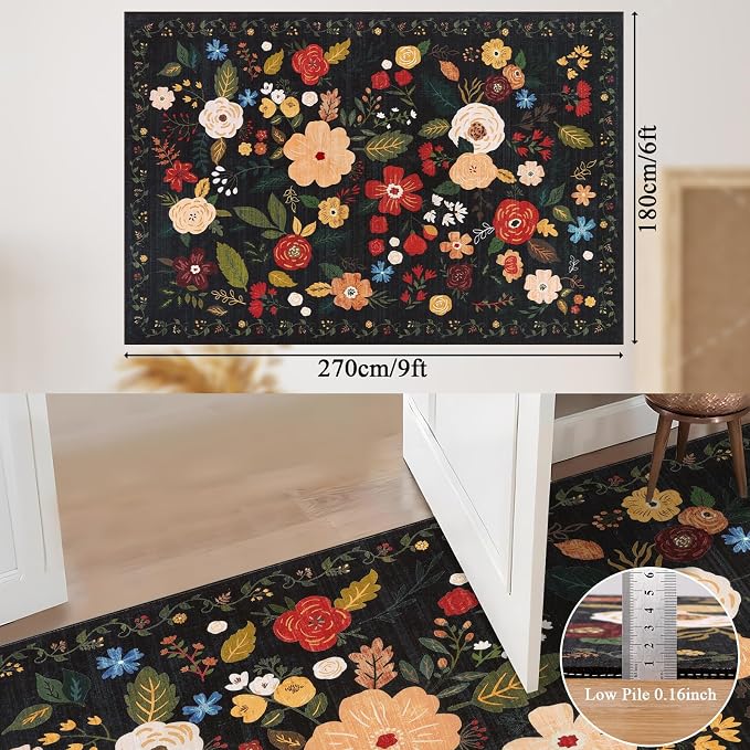 U'Artlines 6x9ft Vintage Floral Area Rug Machine Washable Ultra Soft Low Pile - Image 2