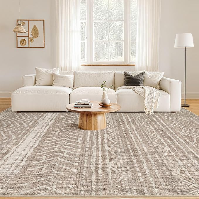 Nakagishi 8x10 Area Rugs Living Room: Washable Boho Large Neutral Soft - Image 4