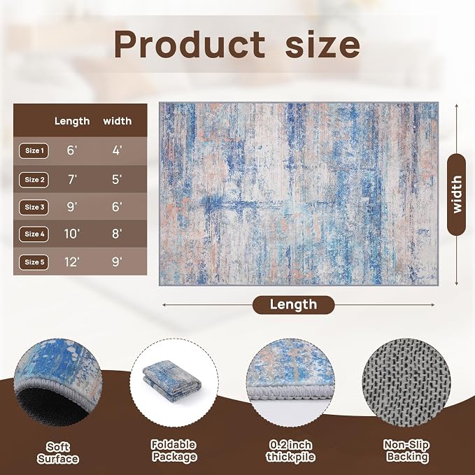 Abstract 3x5 Area Rug for Living Room Bedroom Entryway Blue - Image 5