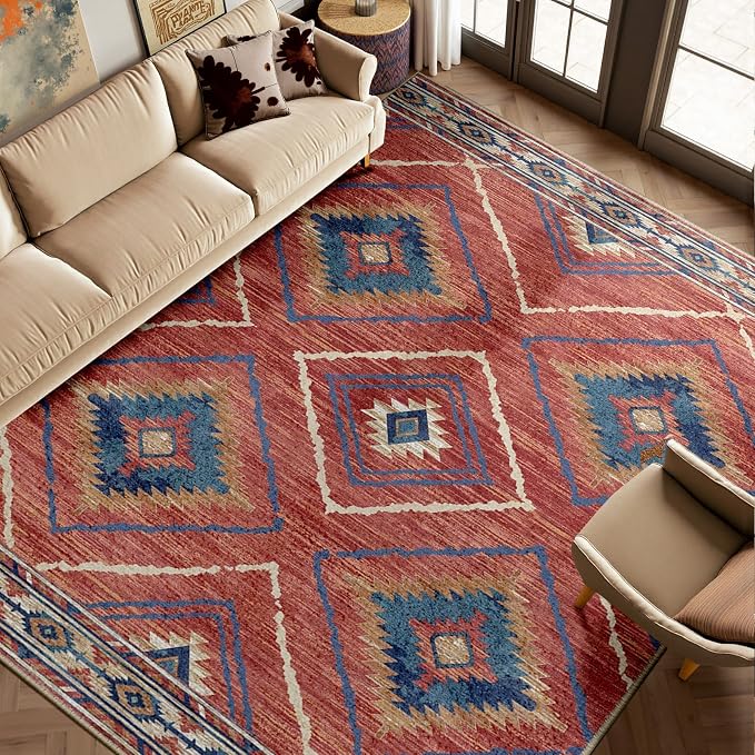 Area Rug 7x9 Rug Machine Washable Non-Slip Low Pile Print Pattern Western Rug - Image 7