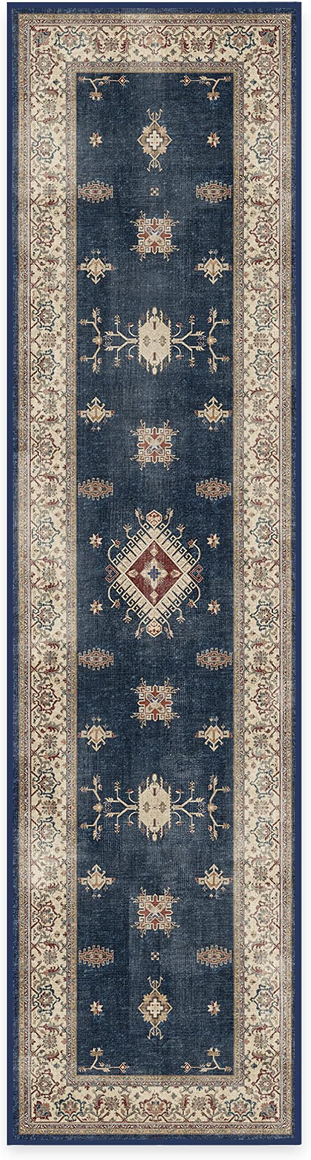 RUGGABLE Washable Vintage Runner Rug – Verena Sapphire 2.5x10, Stain-Resistant by RUGGABLE