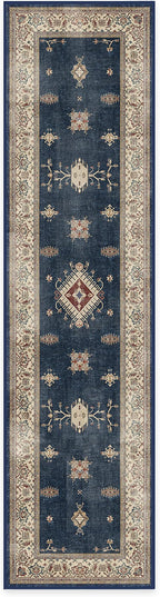 RUGGABLE Washable Vintage Runner Rug – Verena Sapphire 2.5x10, Stain-Resistant by RUGGABLE