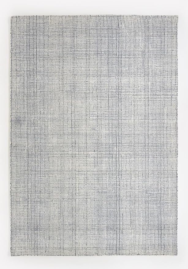 Hand-Tufted 100% Wool Pile Area Rug – Geometric Textured Grid Check Pattern – - Image 3