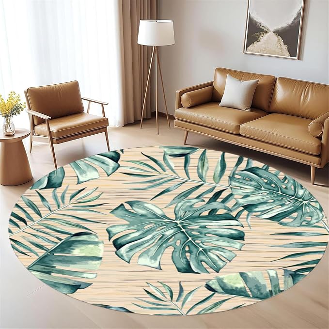 Tropical Leaf Round Area Rug 7ft - Image 3
