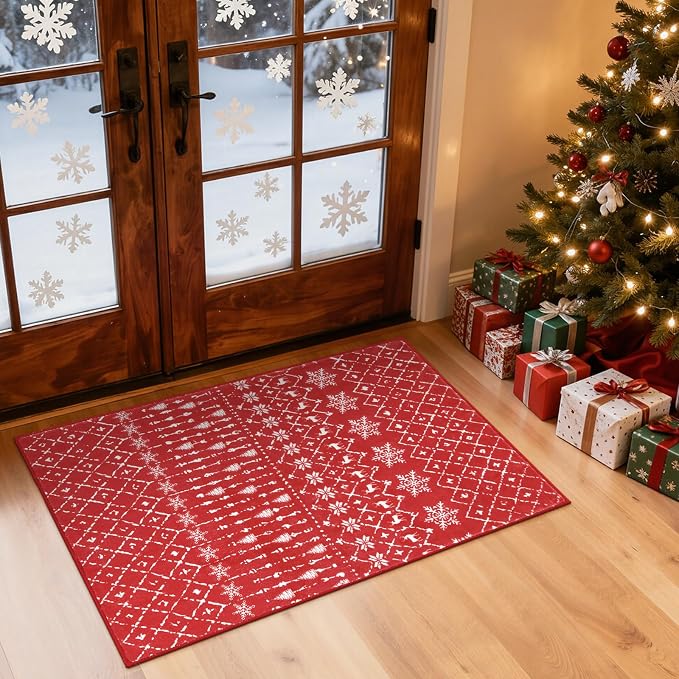 Lahome Christmas Door Mat 2x3 Red Entryway Rug Small Washable Area Rugs by Lahome