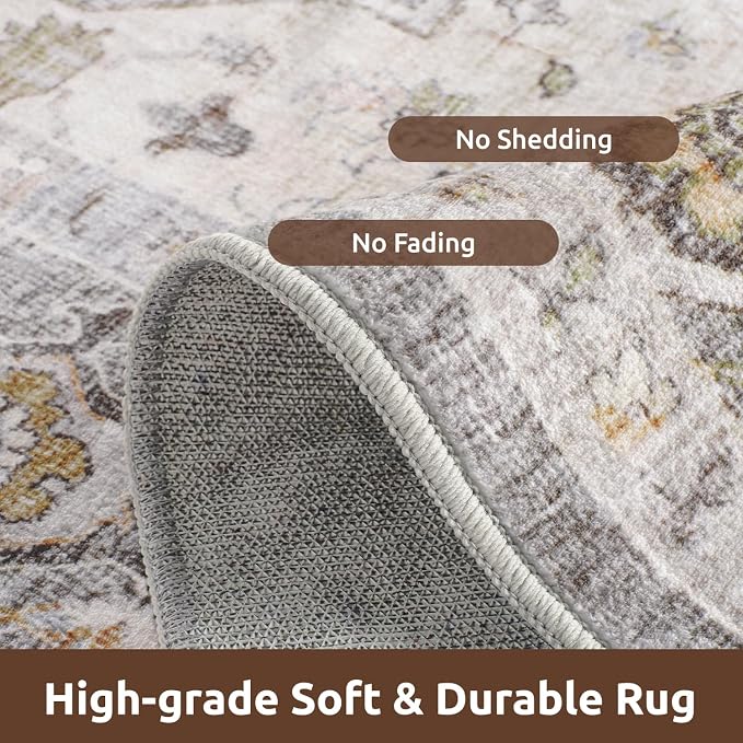 AMOAMI-6FT Round Rug-Rugs for Living Room-Vintage Soft Grey Rugs for - Image 5