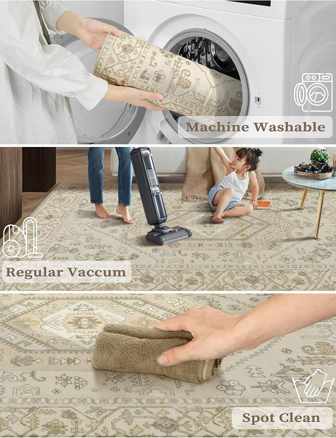 SERISSA Boho Washable Runner Rug, 2x5 Non-Slip Kitchen Runner Rug Vintage Beige - Image 3