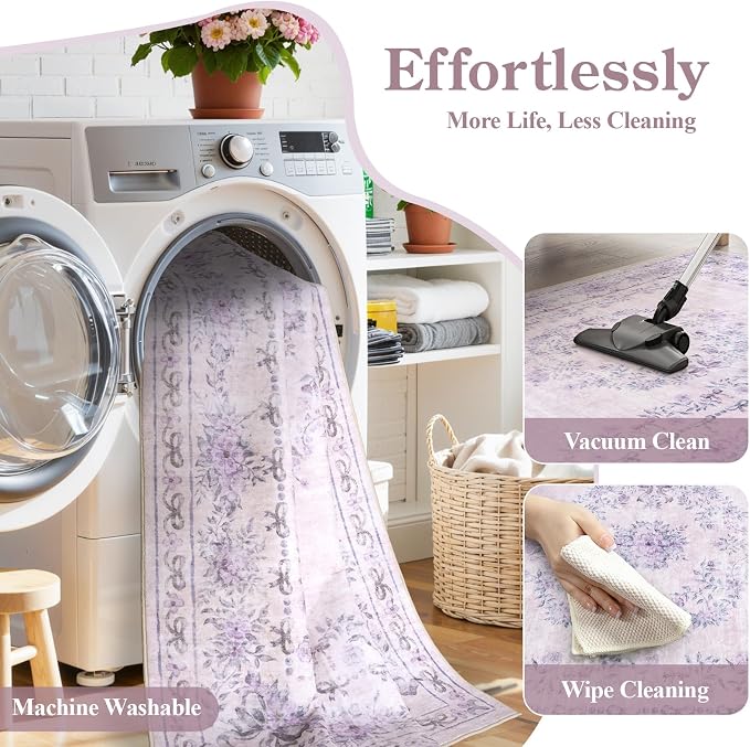 Wonnitar Floral Print 8x10 Washable Rug, Ultra-Thin Non Slip Soft 8 x 10 Large - Image 5