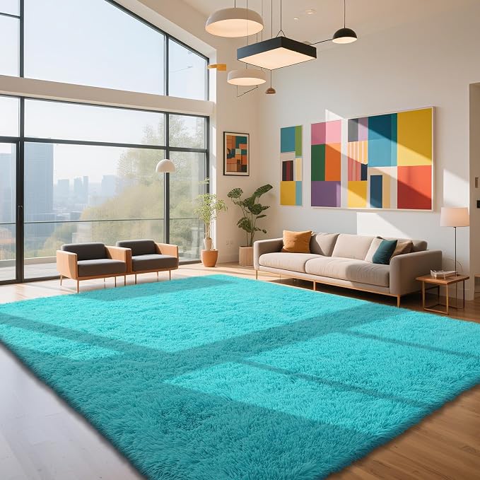 Teal Blue Rug Fluffy Rug, 10x14 Teal Area Rugs by Yongyangjuxi